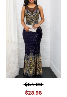 Tribal Print Hot Stamping Navy Sleeveless Dress