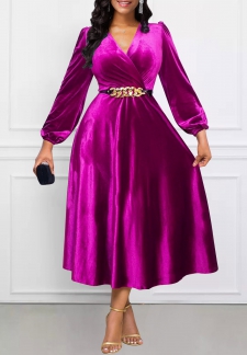Surplice Hot Pink Long Sleeve Cross Collar Dress