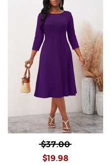 Purple 3/4 Sleeve Round Neck Dress