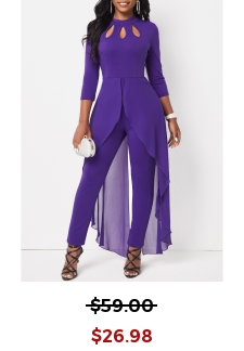 Cage Neck Purple Stand Collar Jumpsuit