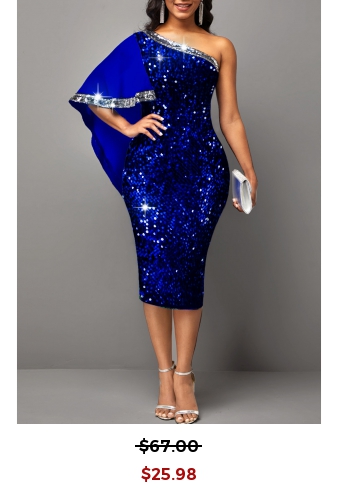 Skew Neck Royal Blue Sequin Dress