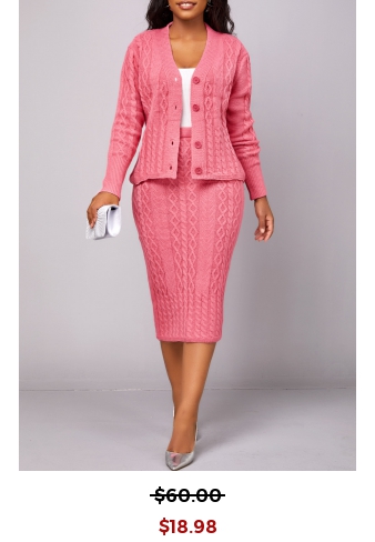 Peach Red Button Long Sleeve Top and Skirt
