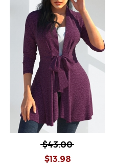 Dark Purple Long Sleeve Bowknot Cardigan