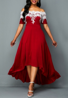 Off Shoulder Lace Panel High Low Dress