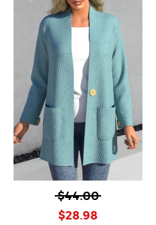 Button Peacock Blue Long Sleeve Cardigans
