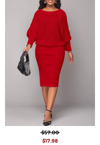 Boat Neck Red Long Sleeve Bodycon Dress