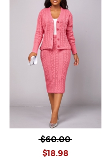 Peach Red Button Long Sleeve Top and Skirt