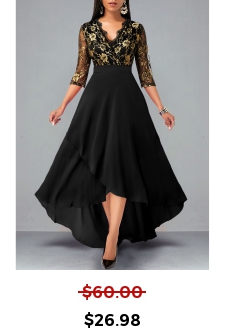 Floral Lace Patchwork High Low Black Dress