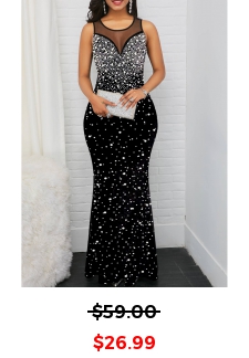 White Polka Dot Mesh Black Sleeveless Maxi Bodycon Dress