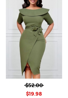 Belted Sage Green Sailor Collar Bodycon Dress