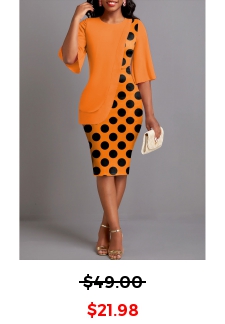 Round Neck Polka Dot Orange Dress
