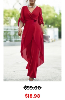 Chiffon Wine Red Flower Decoration Jumpsuit