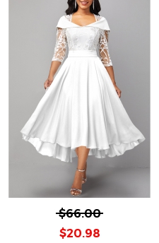 Lace Patchwork X Shape White Midi Dress