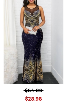 Tribal Print Hot Stamping Navy Sleeveless Dress