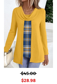 Plaid Fake 2in1 Ginger Draped Neck T Shirt