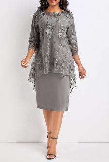 Lace Two Piece Light Grey Round Neck Dress