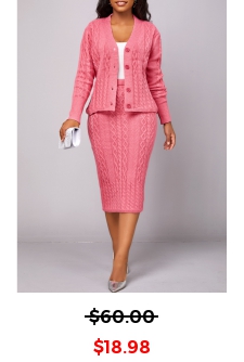 Peach Red Button Long Sleeve Top and Skirt