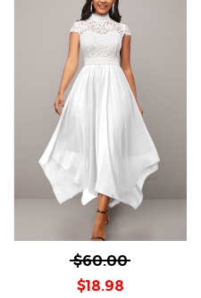 Lace Stand Collar Short Sleeve White Dress