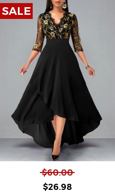 Floral Lace Patchwork High Low Black Dress