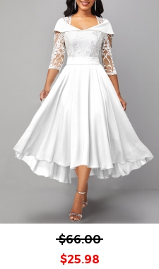 Lace Patchwork X Shape White Midi Dress