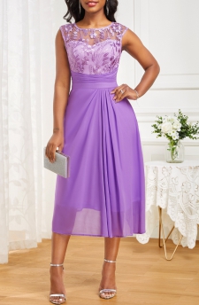 Lace Round Neck Sleeveless Neon Violet Dress