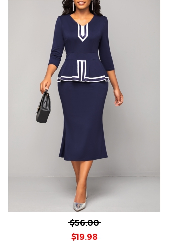 Striped Navy V Neck Bodycon Dress