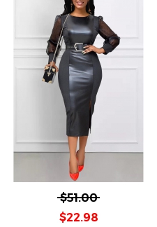 Black Round Neck Long Sleeve Patchwork Bodycon Dress