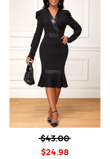V Neck Long Sleeve Black Mermaid Dress