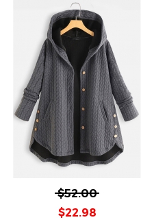 Pocket Grey Long Sleeve Hooded Coat