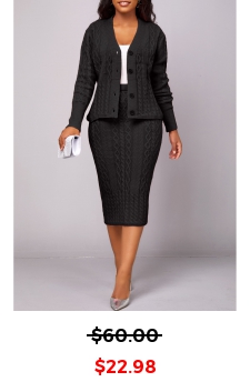 Black Button Long Sleeve Top and Skirt
