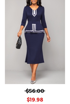 Striped Navy V Neck Bodycon Dress