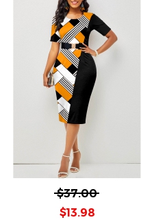 Yellow Geometric Print Round Neck Bodycon Dress