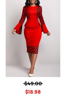 Geometric Print Fake 2in1 Red Bodycon Dress