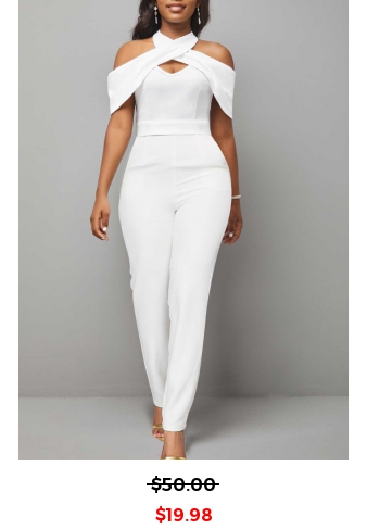 White Cold Shoulder Short Sleeve Jumpsuit