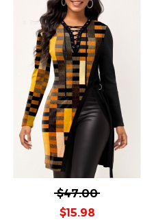 Geometric Print Split Yellow T Shirt