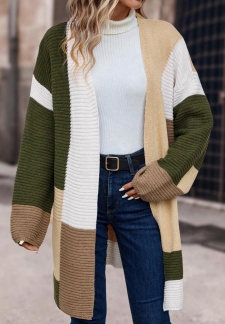 Long Sleeve Patchwork Multi Color V Neck Coat