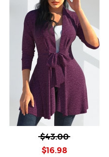Dark Purple Long Sleeve Bowknot Cardigan