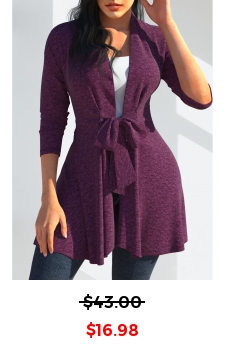 Dark Purple Long Sleeve Bowknot Cardigan