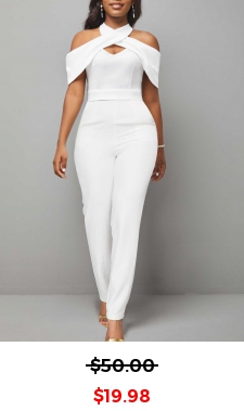 White Cold Shoulder Short Sleeve Jumpsuit
