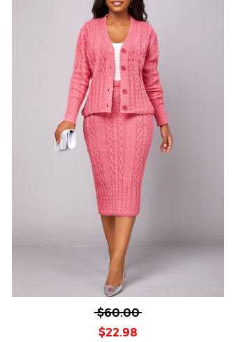 Peach Red Button Long Sleeve Top and Skirt