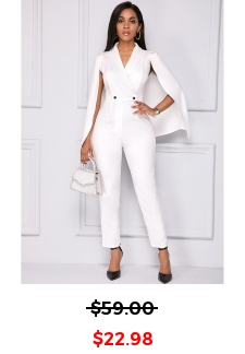 White Cape Sleeve V Neck Jumpsuit