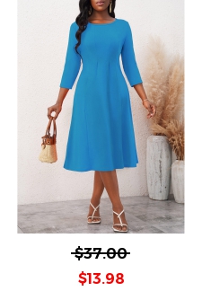 3/4 Sleeve Neon Blue Round Neck Dress