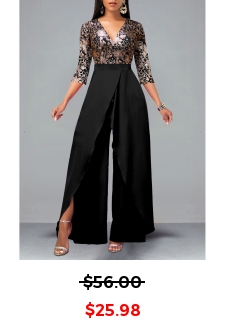 Floral Print Lace Patchwork Black Jumpsuit