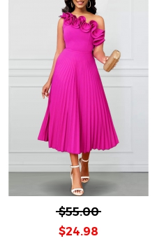 Sleeveless Pleated Hot Pink One Shoulder Dress