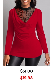 Fake 2in1 Lace Stitching Red T Shirt