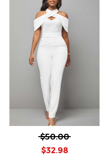 White Cold Shoulder Short Sleeve Jumpsuit
