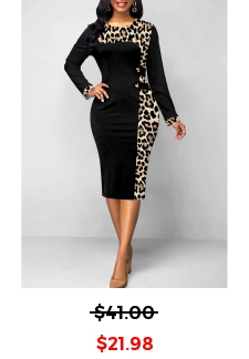 Leopard Patchwork Black Round Neck Bodycon Dress