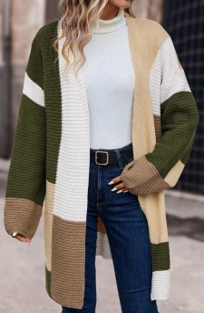 Long Sleeve Patchwork Multi Color V Neck Coat