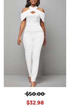 White Cold Shoulder Short Sleeve Jumpsuit