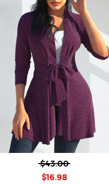 Dark Purple Long Sleeve Bowknot Cardigan